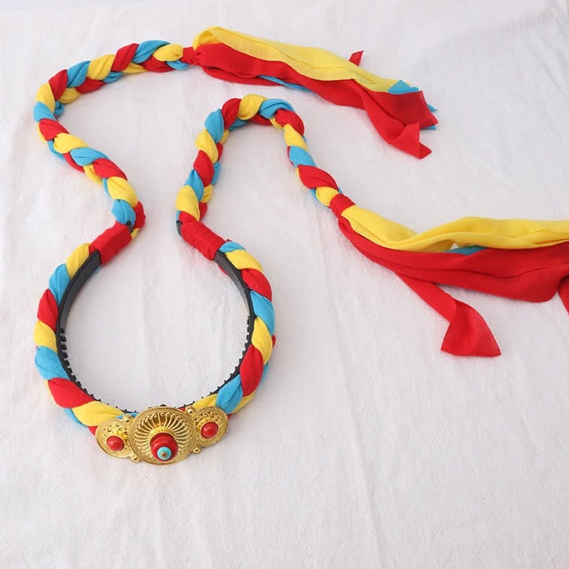 Tibetan colorful tassel bead hair accessory in orange prismatic pattern - spiritual craft