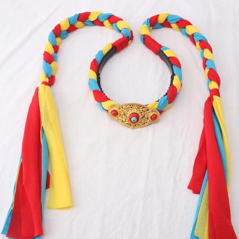 Tibetan ethnic tassel hair ornament featuring green round bead design - authentic craftsmanship