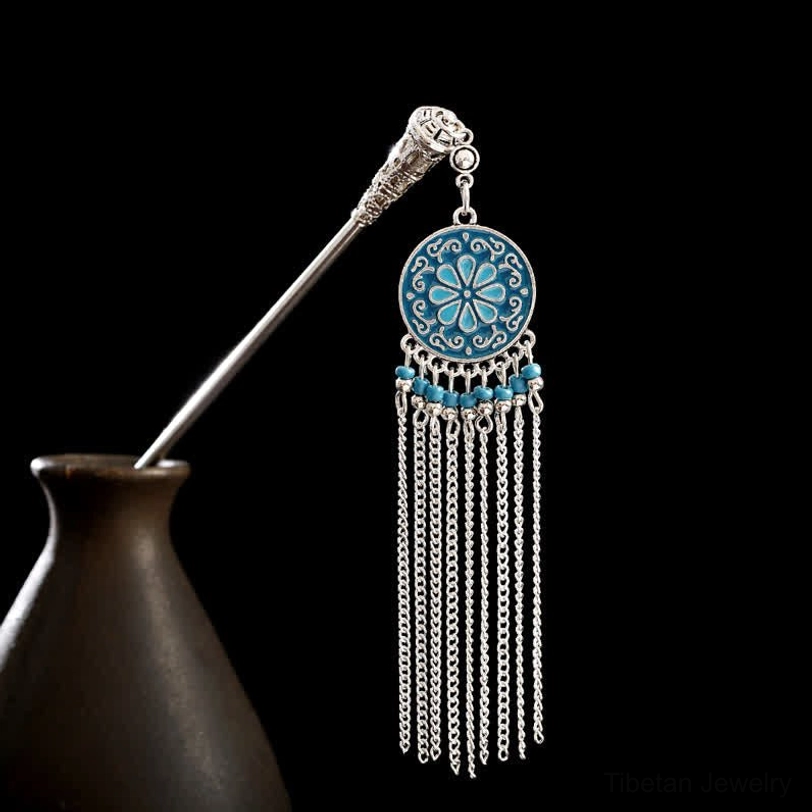 Tibetan tassel hairpin collection showcasing multiple design variations