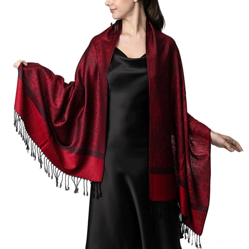 Tibetan tassel shawl worn as wrap - casual styling inspiration