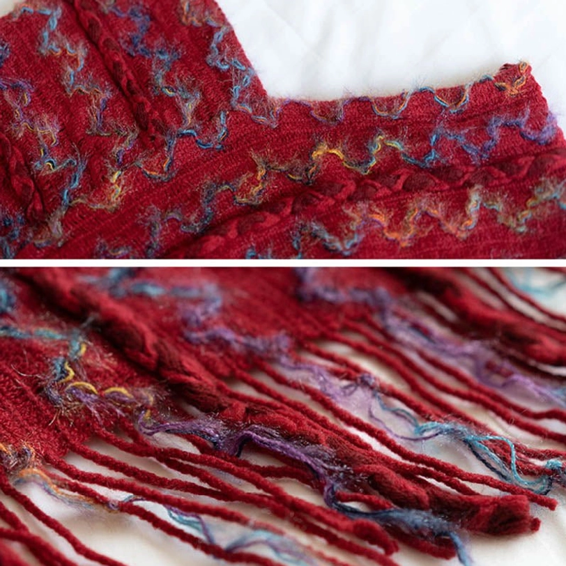 Tibetan tassel shawl wrap in vibrant multicolor stripes ready for travel or daily wear