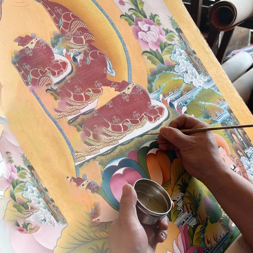 Tibetan thangka framed display - authentic scroll art perfect for altar or meditation space