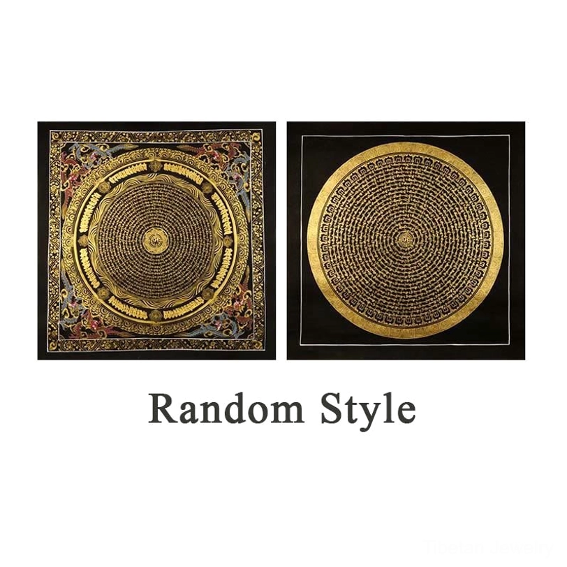 Authentic hand-painted Tibetan thangka with complex mandala patterns and Buddhist religious art