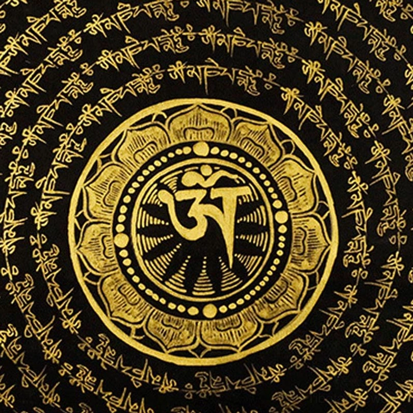 Hand-painted Tibetan thangka meditation art with sacred mandala and ornate borders for spiritual practice