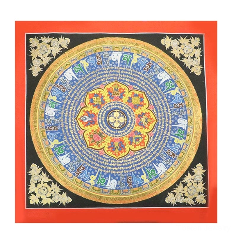 Tibetan thangka mandala meditation focal point with vibrant traditional colors and spiritual meaning