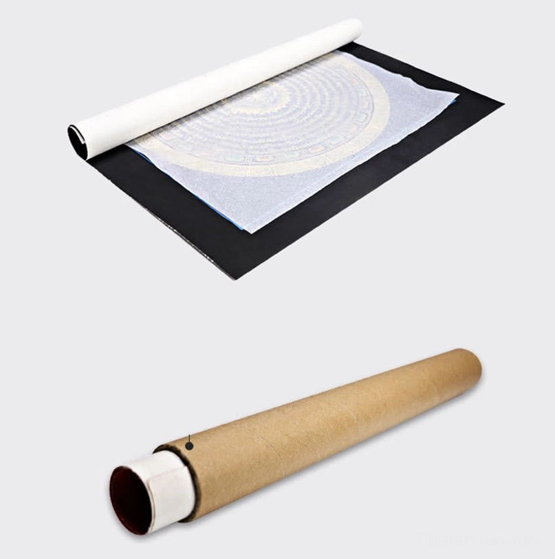 Tibetan Om Mani Padme Hum thangka with mineral pigments and traditional hand-painted Buddhist sacred art