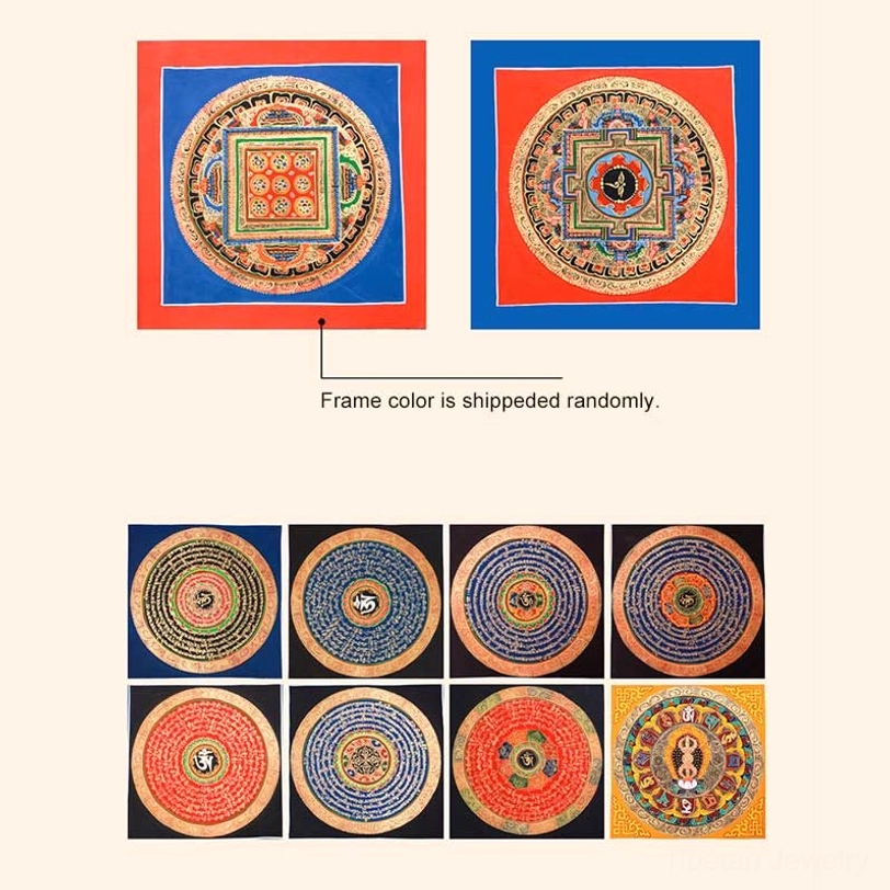 Tibetan thangka mandala painting featuring Om symbol and concentric sacred geometric patterns