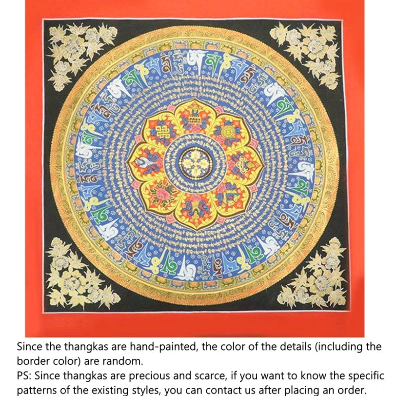 Tibetan scripture flower thangka with vintage-inspired design and eco-friendly natural pigments