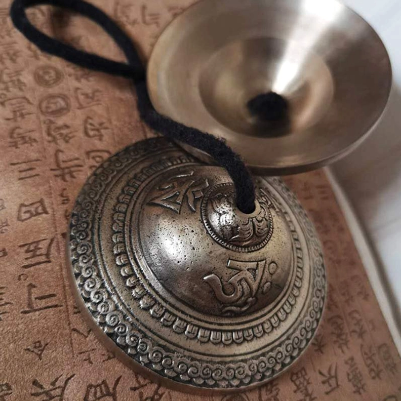 Tibetan tingsha bells om mani padme hum engraved six true words sacred mantra copper cymbals