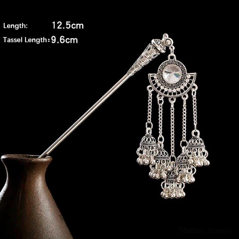 Traditional Tibetan tassel hairpin with water drop pendant for confidence and grace