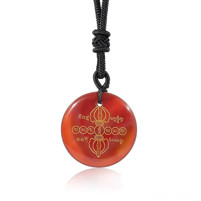 Vajra Dorje Tibetan Buddhist necklace pendant with natural crystal and traditional braided rope cord