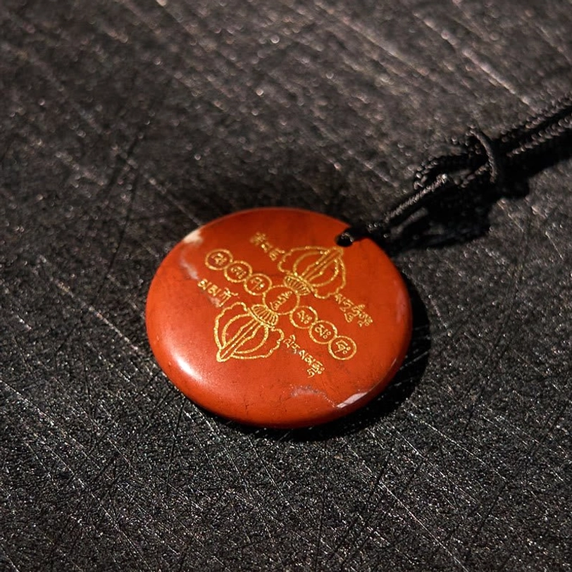 Tibetan Vajra Dorje necklace pendant natural gemstone with golden Buddhist religious pattern engravings