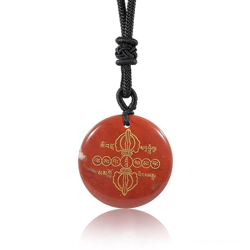 Vajra Dorje Tibetan Buddhist necklace pendant artisan handmade with natural stone and sacred symbols