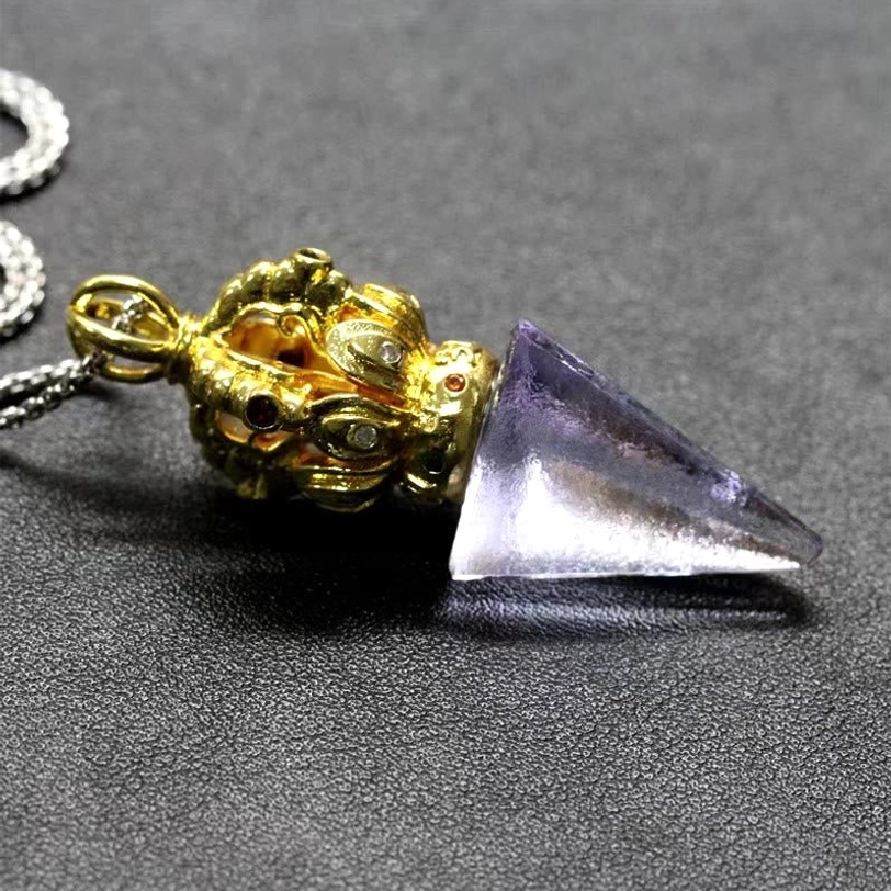 Tibetan pendant necklace with Liuli crystal and Vajra inspired design product image
