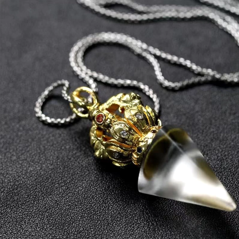 Tibetan necklace with Liuli crystal pendant and decorative metal cap image