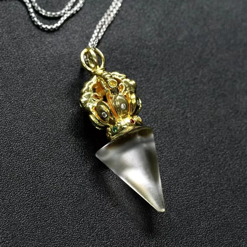White Tibetan Vajra Liuli crystal pendant necklace product view