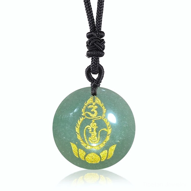 Green Aventurine Tibetan Vajra Protection Mantra Necklace Pendant Luck Prosperity