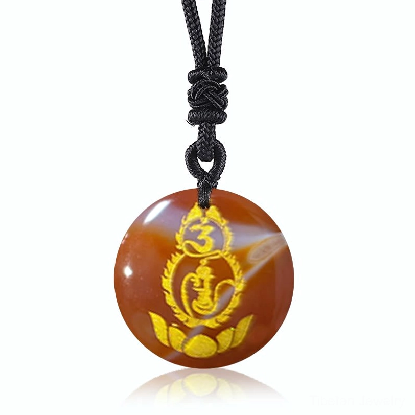 Red Agate Tibetan Vajra Protection Mantra Necklace Pendant Confidence Calm