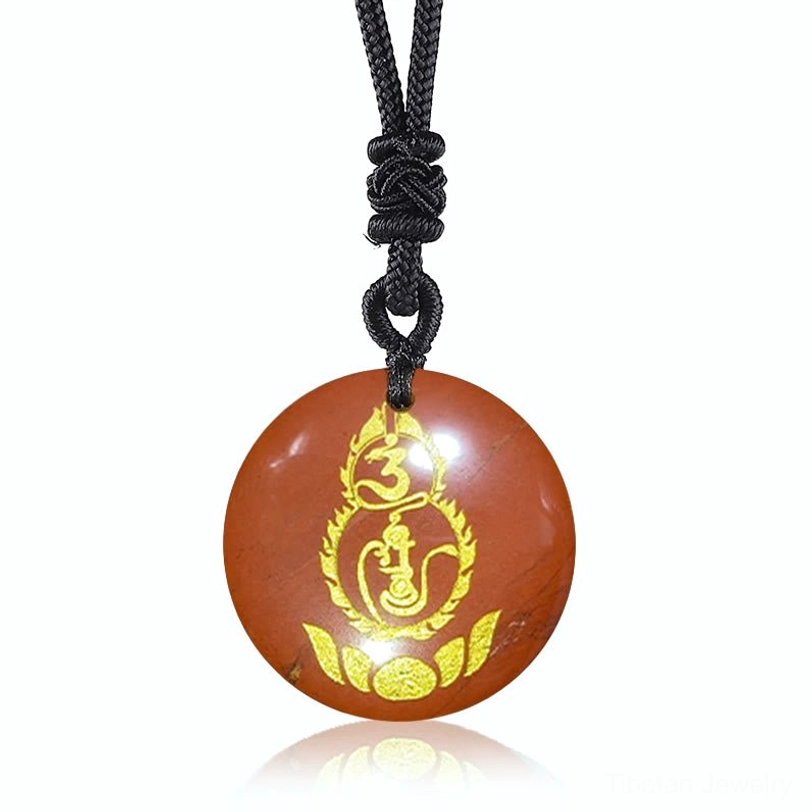 Red Stone Jasper Tibetan Vajra Protection Mantra Necklace Pendant