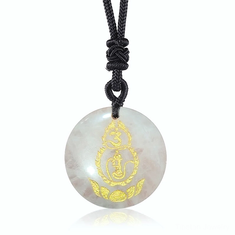 White Agate Tibetan Vajra Protection Mantra Necklace Pendant Peace Clarity