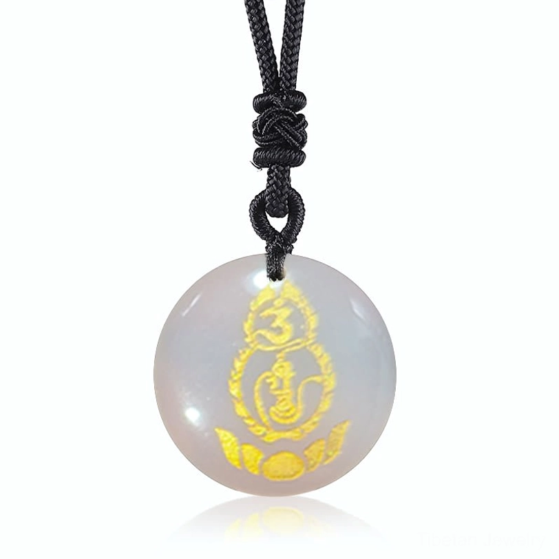 White Crystal Clear Quartz Tibetan Vajra Mantra Necklace Pendant Healing