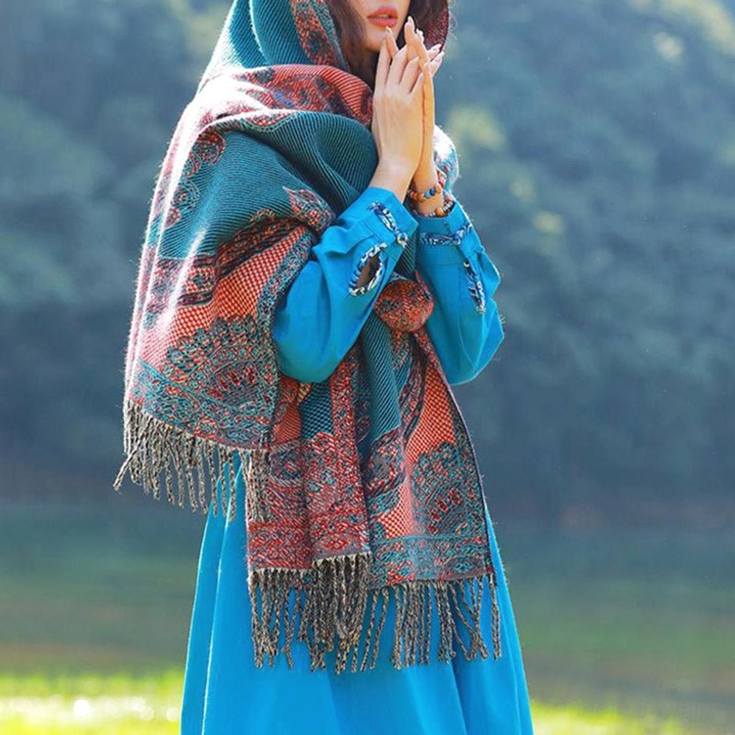 Tibetan paisley shawl as yoga and wellness accessory