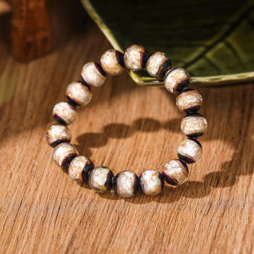 White Tibetan liuli glass bead bracelet featuring luminous white glazed beads symbolizing purity and spiritual clarity, perfect for meditation and daily wellness
