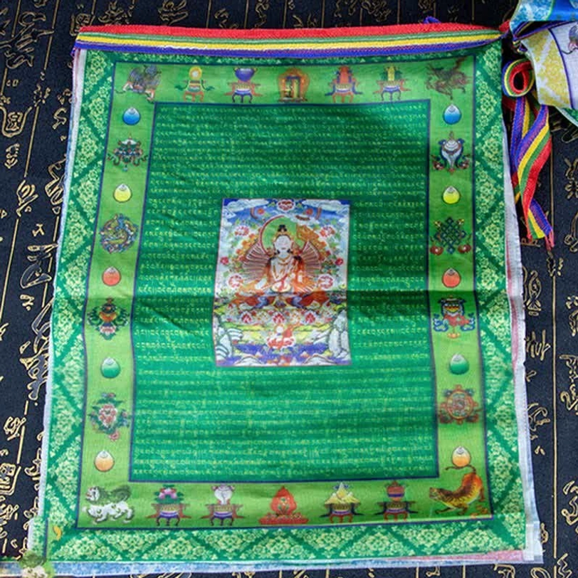Authentic Tibetan windhorse prayer flags handmade by Kathmandu artisans with traditional wooden block printing