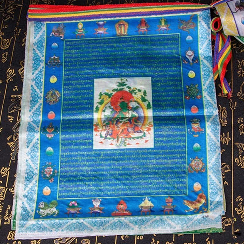 Authentic Tibetan windhorse prayer flag set with vibrant colors symbolizing harmony and spiritual blessings