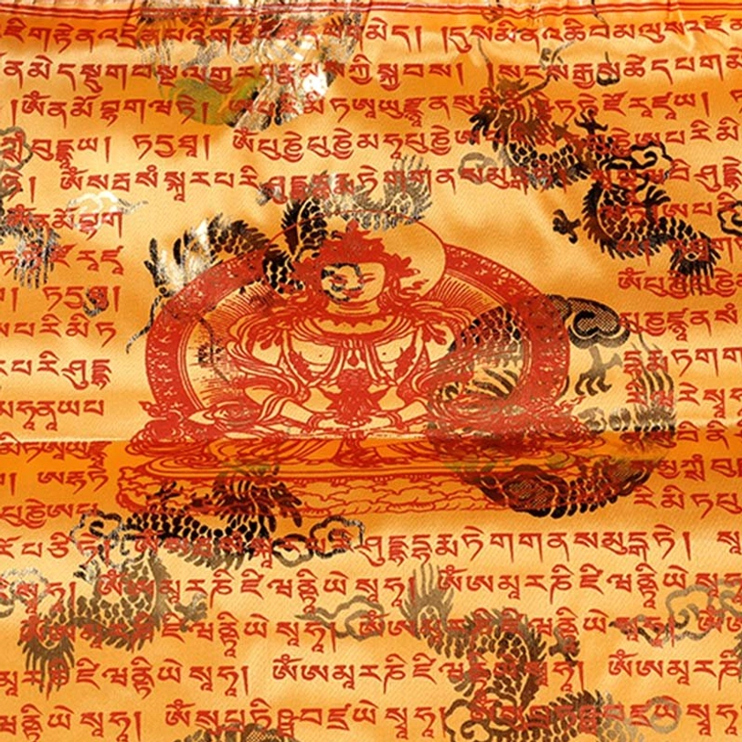 Tibetan windhorse prayer flags complete 23-foot set showing all five colors with authentic hand-printed buddhist blessings and lungta designs