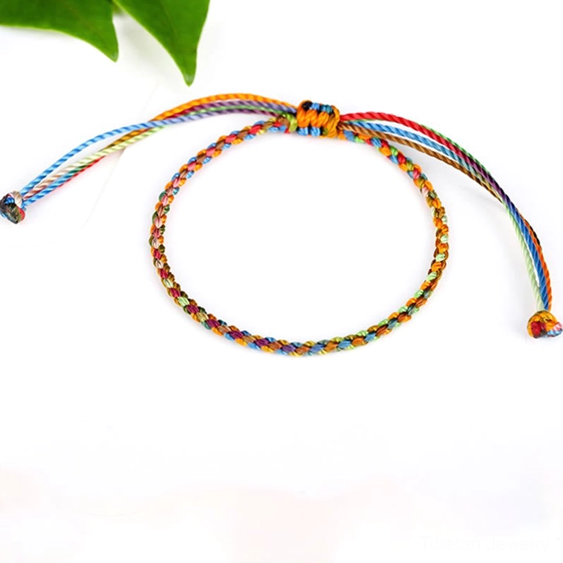 Tibetan multicolored lucky wish bracelet collection showcase featuring hand-knotted protection cord design