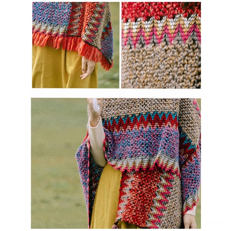 Oversized Tibetan ethnic wrap shawl in large size showing generous drape and comfortable fit