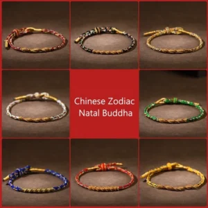 Complete collection of multicolor Tibetan zodiac natal buddha bracelets showing all color variations and options