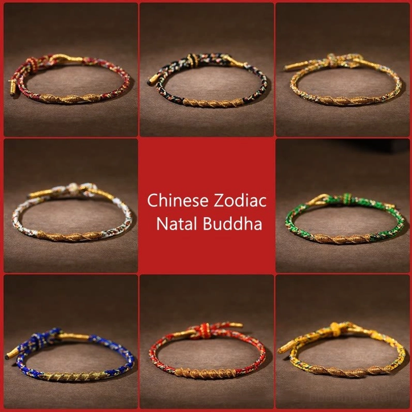 Complete collection of multicolor Tibetan zodiac natal buddha bracelets showing all color variations and options