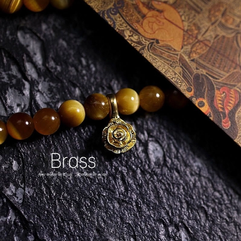 Tiger Eye mala beads premium elastic string bracelet with traditional 108-count Buddhist protection charm