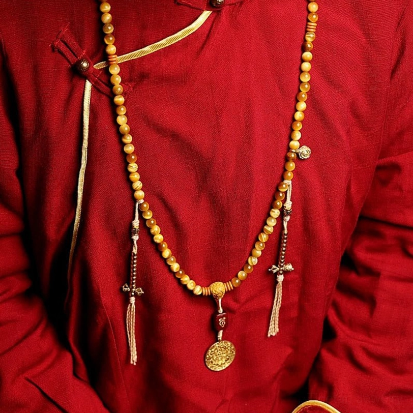 Tiger Eye mala beads 108-count bracelet protective talisman for meditation and spiritual practice