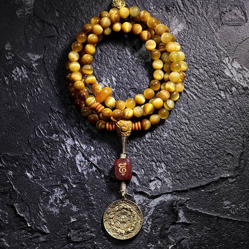 Tiger Eye Nine Palaces Eight Diagrams mala beads 6mm without Copper Vajra variant option