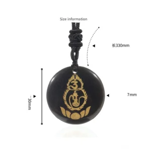 Black Obsidian Pendant Size Specifications 30mm Diameter with Vajra Mantra Engraving
