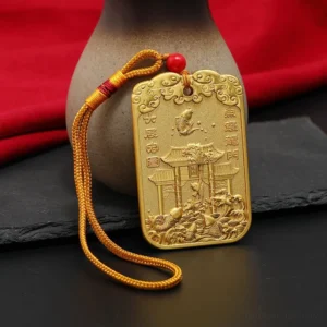 Wenchang feng shui charm back side - emperor warrior relief pattern with Chinese text carved detail
