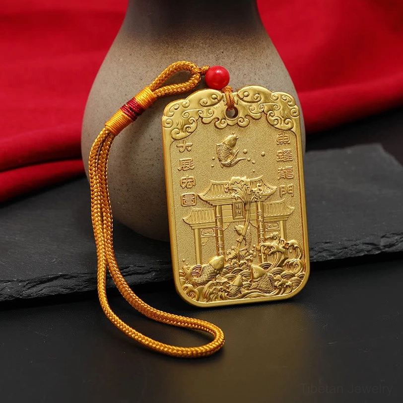 Wenchang feng shui charm back side - emperor warrior relief pattern with Chinese text carved detail