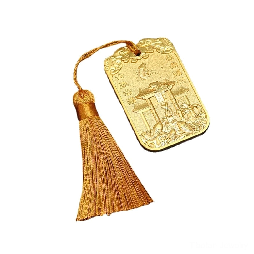 Wenchang pagoda koi fish car charm - premium alloy gold tone hanging decoration for vehicle