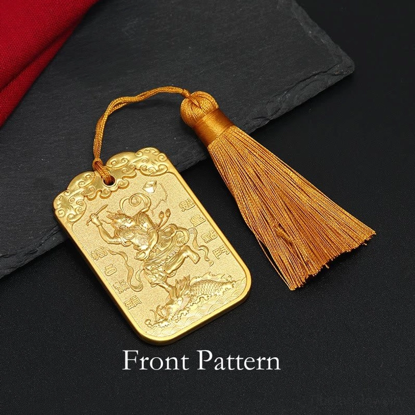 Wenchang tassel charm front pattern - emperor riding mythical beast embossed relief artistry