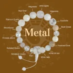 White agate pearl bracelet with 18 crystal beads - infographic showing gemstone properties and spiritual meanings