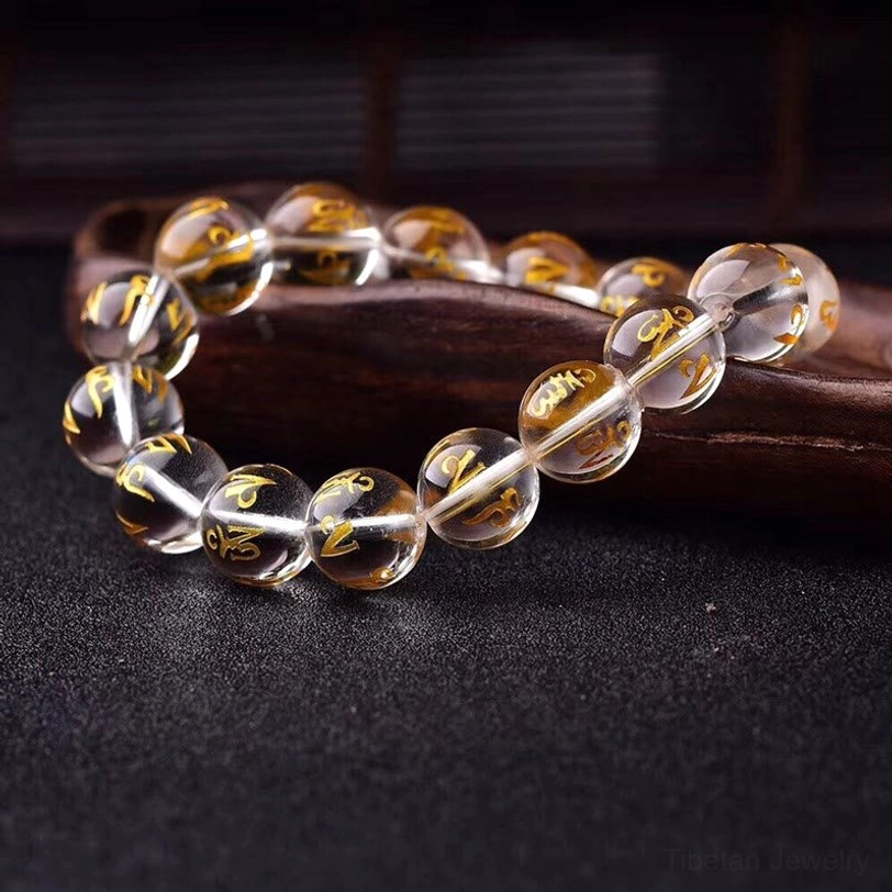 White crystal om mani padme hum meditation bracelet all available bead sizes comparison view