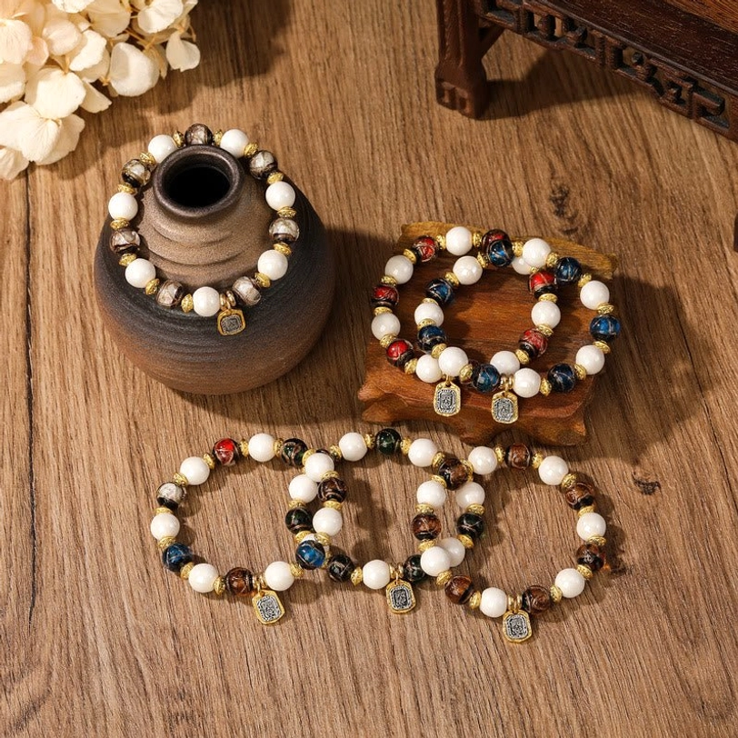 Complete view of authentic Tibetan Zakiram wealth bracelet showcasing bead craftsmanship and design