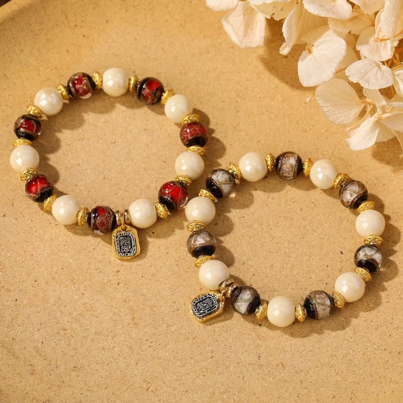 Handcrafted Tibetan Zakiram prosperity bracelet demonstrating artisanal quality and natural material texture