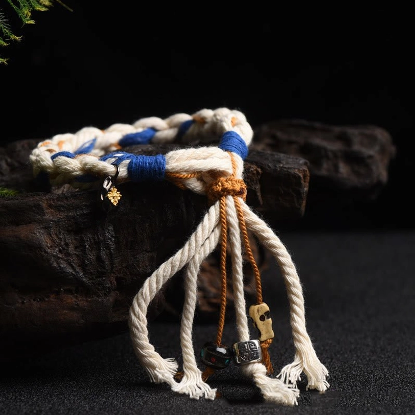 Zakiram prosperity bracelet worn on wrist demonstrating comfortable fit and bohemian styling with natural materials