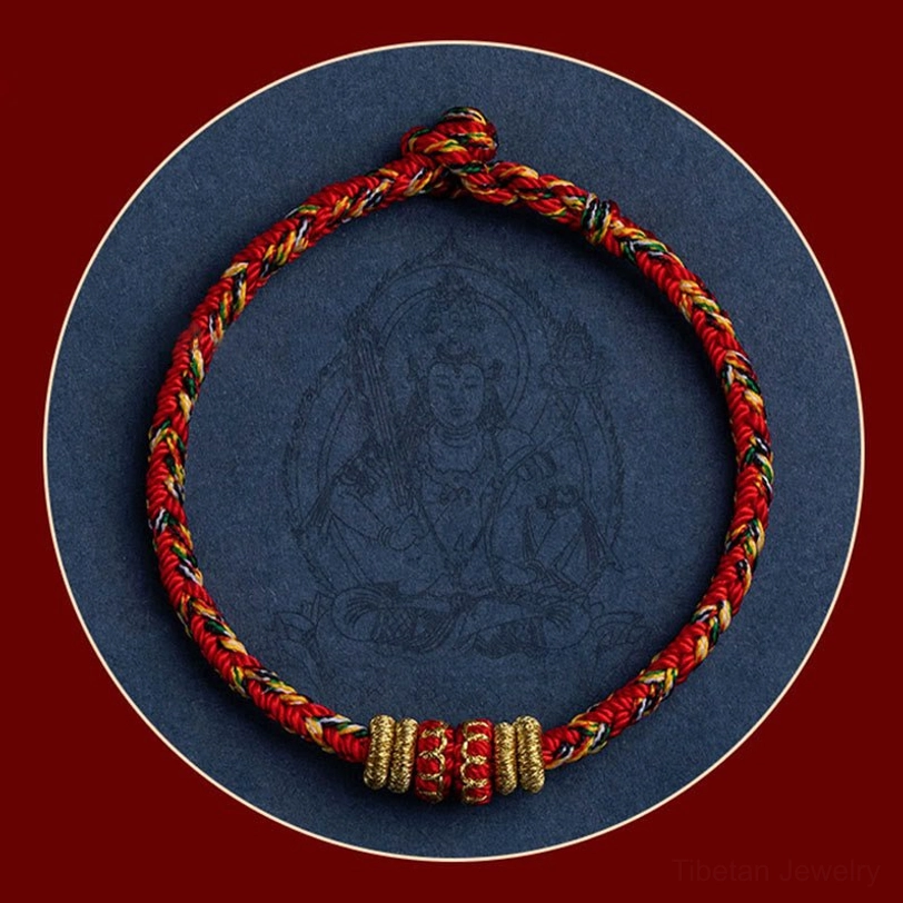 Chinese zodiac natal Buddha bracelets detail shot showing intricate weaving and knot work