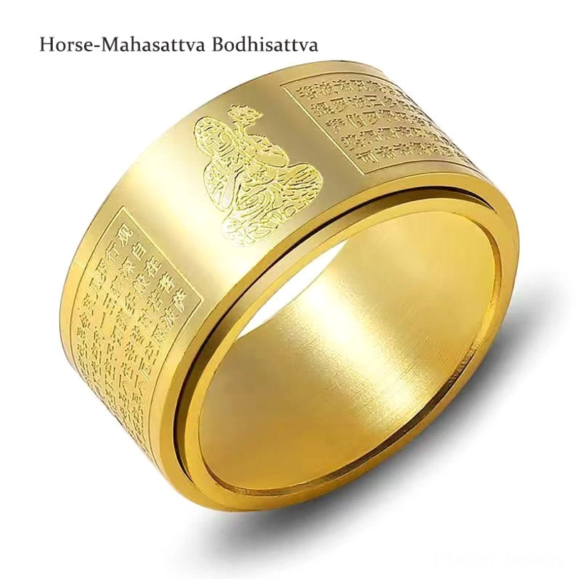 Chinese zodiac Natal Buddha titanium steel ring showing fine craftsmanship and spiritual symbolism