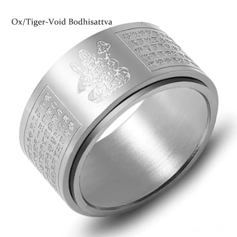 Chinese zodiac natal Buddha ring size comparison showing US 7 through US 12 variations